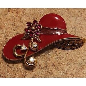 Avon Red Hat Society Lapel Pin Purple Gems And Rhinestones 2 Inches Wide